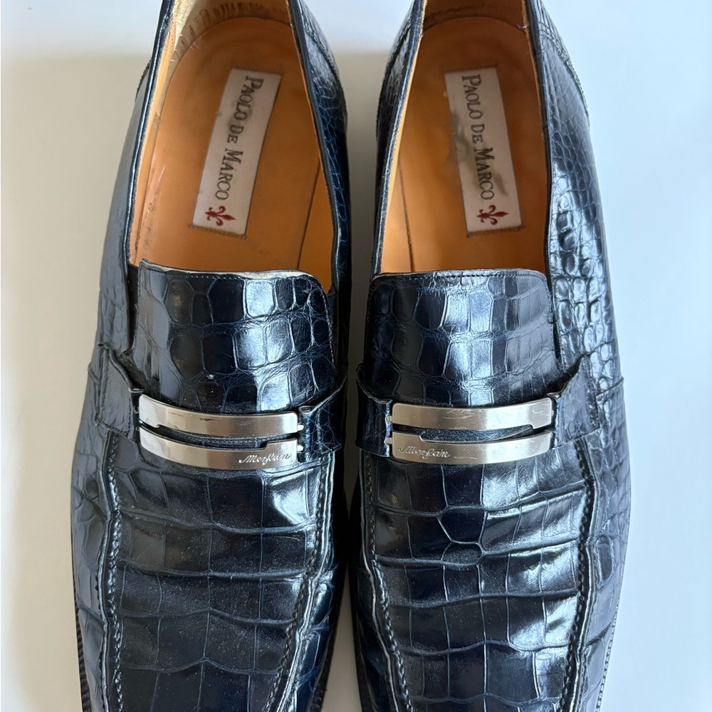 Navy Crocodile Leather Loafers